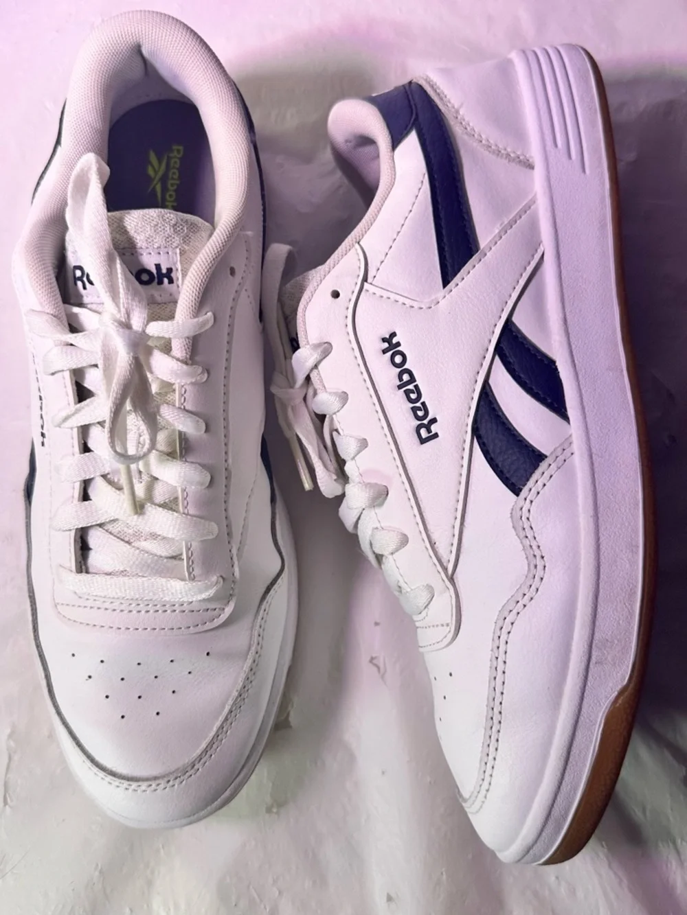 Reebok White Sneakers with Navy Side Stripes
